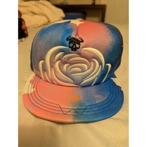 Watson Flower Bomb Trucker Hat Blue Pink Tie Dye Floral Skull Embroidered Cap OS